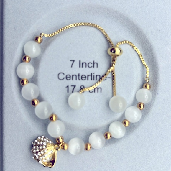 GOLDEN CRYSTAL SHELL NATURAL SALENITE STONE ADJUSTABLE BRACELET - Picture 4 of 4